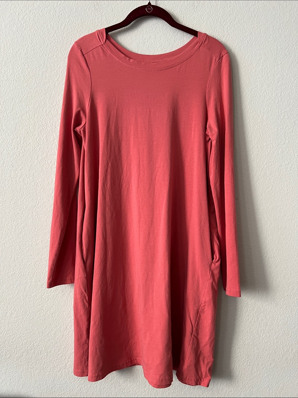 Pact Organic Cotton Revive Essential Long Sleeve Dress in Coral
